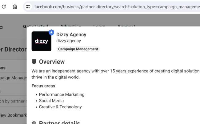 Το Dizzy Agency είναι επίσημος συνεργάτης Meta Business Partner! 2